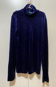 United Colors of Benetton Women Velvet Long Sleeve Turtleneck Top Size XS Blue - Picture 1 of 9
