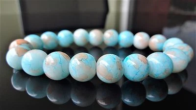 Pulsera de cuentas de piedras preciosas azul claro para hombres y mujeres elástica 10 mm - 7,5" pulgadas multicolor Foto 1 de 4