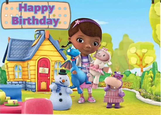 DOC MCSTUFFINS Happy Birthday Scene Setter DISNEY wall mural BACKDROP 5'x3' - Image 1 of 1
