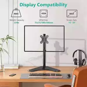 Wali Single Monitor Stand Adjustable Up To 32in Screen & 22pds Ergonomic Design - Picture 1 of 13