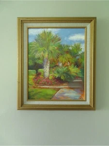 Original Kunst Plein Air Strand gerahmte Landschaft Palmen Schwalben South Carolina - Bild 1 von 4
