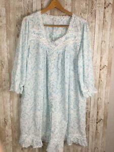 Eileen West 2 Piece Nightgown & Robe Set Blue Lace Ruffles Size XL 100% Cotton