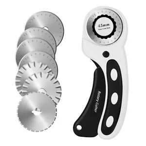 45mm Rotary Cutter with 7 Refill Blades Quilters Sewing Cutting Tool Safety Lock - Picture 1 of 12