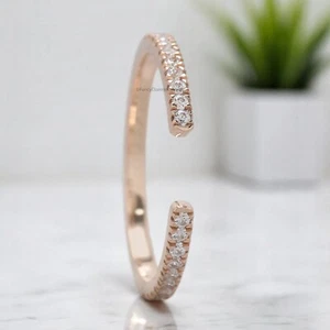 Open Gap Diamond Wedding Band 1.20 MM Diamond Half Eternity Minimalist Band - Picture 1 of 8