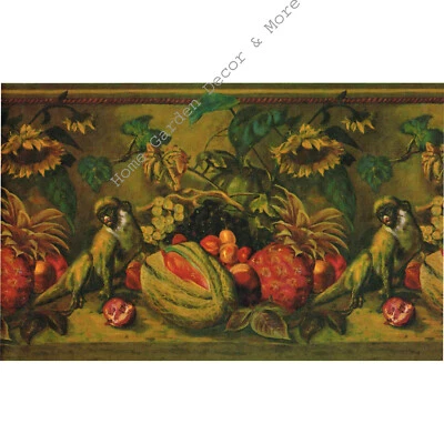 MONO TOSCANO Toscana Fruta Piña Girasol Antiguo Verde Papel Pintado Borde Foto 1 de 2