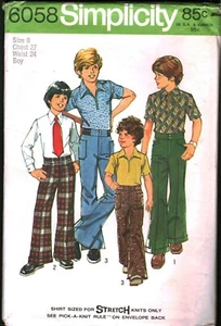 6058 Camicia Vintage Semplicità Motivo Cucito Ragazzo Anni 70 Fondo Campana Pantaloni Jeans - Foto 1 di 2