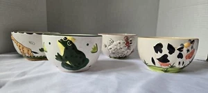 Ceramic 3D Sheep Giraffe Cow Frog Vintage Cereal Soup Bowl Multi-colored Set 4 - Picture 1 of 24