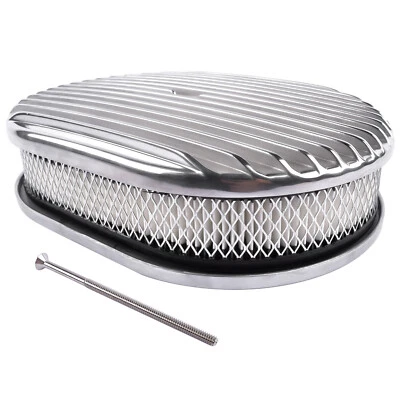 Polished Aluminum 12" Oval Fully Finned Air Cleaner 4 Barrel For SBC BBC Chevy - Image 1 of 4