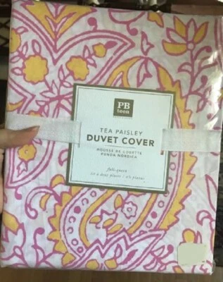 Pottery Barn Tea Paisley Duvet Cover Queen Pink Yellow Boho No Shams Teen New🦩 - Image 1 of 3