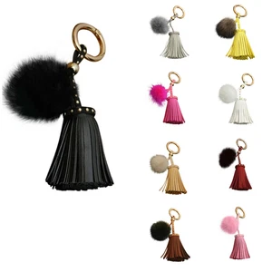 trendfuxx - Leder Quaste mit Mini-Fellbommel, Anhänger für die Handtasche