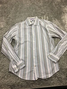 Gap Button Up Shirt Mens Size Medium Blue Premium Cotton Long Sleeve Striped - Picture 1 of 11