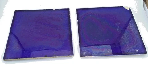 2 PC Vintage Majolica Cobalt Blue  Architecture Tiles,Japan Cover