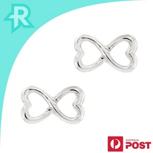 Valentine Infinity Two Hearts Sterling Silver 925 Stud Earrings - Picture 1 of 8