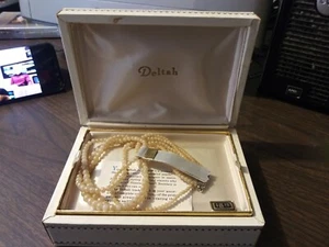Vintage Deltah Gloria Pearl Necklace w/ Box - Triple Loop - 16" - Picture 1 of 7