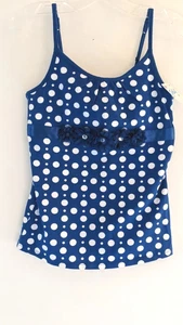 JUSTICE Girl's Blue & White Polka Dot Embellished Tank Top - Size 10 - Picture 1 of 4