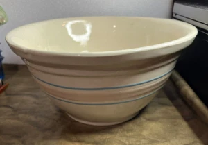 VINTAGE marked USA Blue Pink Band STONE CRAFT Mixing Bowl 12" ovenware MCCOY - Picture 1 of 5