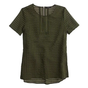 J Crew Bluse Größe 0 Kurzarm Schatten Streifen Oberteil Reißverschluss hinten grün - Bild 1 von 7