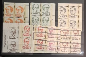 CANADA #586-7, 589, 591-2 Blocks Of 4, + Pre-cancels - Picture 1 of 1