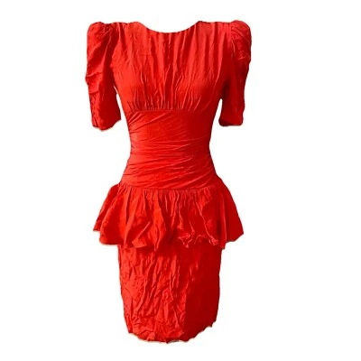 Vestido Vintage All That Jazz Rojo Manga Corta Volantes Acanalado Talla 3/4 Foto 1 de 4