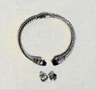 18k White Gold Plated Cable Cuff Bracelet with Changeable Stone Ends