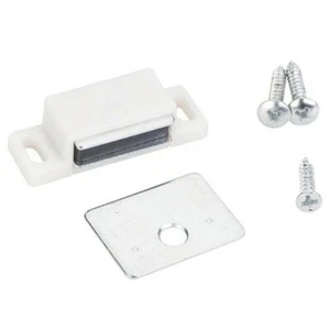 White Kitchen Cabinet Door Single Magnetic Touch Latch & Plate Furniture Catch - Picture 1 of 2