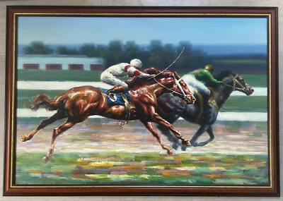 Duford Large 70cm X 110cm Framed Original Oil painting (Horse racing) - Image 1 of 4