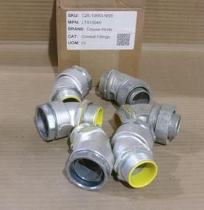 New Box of 6 Crouse-Hinds LTB15045 1 1/2" Liquidtight Connector Conduit Fitting - Picture 1 of 3