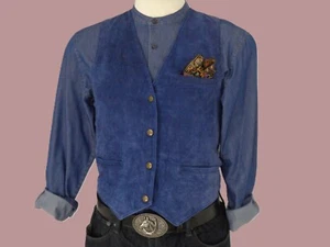 Chaleco de gamuza de cuero azul para hombre talla M chaleco con botones a presión nuevo sin etiquetas - Imagen 1 de 20