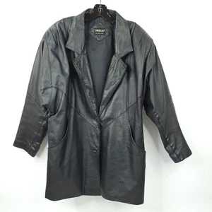 Pelle Damen Lederjacke schwarz Größe M Trenchcoat Taschen Retro mittellang - Bild 1 von 13