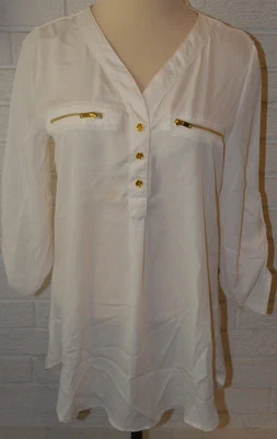 Women's Rue 21 Cream 3/4 Sleeve Zipper Accents Ltwt. Blouse Top Sizes XS - XL - Image 1 of 3