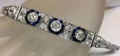 Tennis Silver Bracelet Art deco Style Blue &White Sapphire & Simulated Diamond - Image 1 of 4