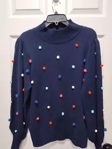 Maglione Crown & Ivy Fun Navy 3D Dot Multicolore Collo Alto Manica Lunga XLARGE - Foto 1 di 5