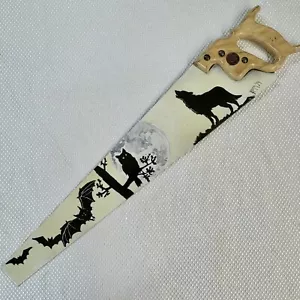 Vintage Saw Art dipinto a mano lupo pipistrello gufo natura animali Halloween - Foto 1 di 8