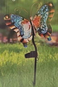 Orange & Blue Butterfly LED Solar Light Yard Stake 17" NEW! - Picture 1 of 5