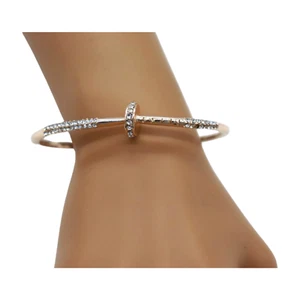 Women Rose Gold Metal Fashion Jewelry Nail Cuff Bracelet Bling Wrap Around Thin - Picture 1 of 21