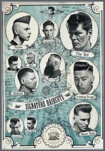 TARGA VINTAGE "1960 HAIR CUTS BARBER SHOP" Pubblicità, ADVERTISING, POSTER,PLATE - Picture 1 of 2