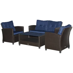 4 PC Outdoor Patio Conversation Sectional Set w/ Sofa, Coffee Table, Navy Blue - Picture 1 of 11