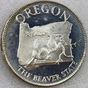 1969 925 Silver Franklin Mint Art Round State of OREGON 33RD 14.5g 32mm - Picture 1 of 2