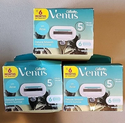 Cartucho de 5 hojas Gillette Venus Deluxe Smooth Miami Sunrise paquete de 6 paquetes de 3 Foto 1 de 2
