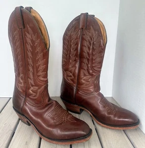 Bota Western Boulet Punta Ancha, Punto Látigo Cuero Grano Completo Para Hombre Talla 8 E - Imagen 1 de 7