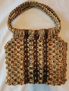 Vintage 1970s Knit Macrame Boho Retro Handmade Purse Handbag - Picture 1 of 18