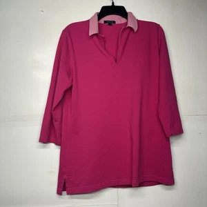 Top túnica polo para mujer Lands’ End rosa cuello en contraste manga larga talla M - Imagen 1 de 11