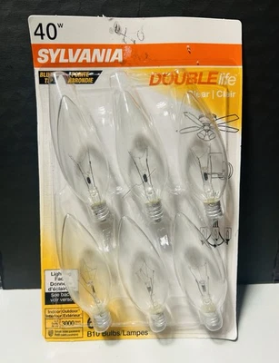 VINTAGE Sylvania Double Life 6 Pack 40w Chandelier B10 Light Bulbs Small Base - Image 1 of 2