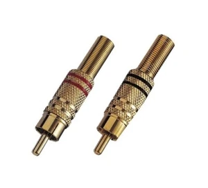 2x hochwertige Cinchstecker (schwarzer , roter Ring ) GOLD - Chinch Stecker - Picture 1 of 1