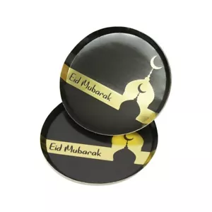 Ramadan Eid Mubarak Black & Gold Mosque Paper Plates 9-Inch Foil Stamping 10PCS/ - Picture 1 of 3