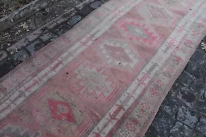 Alfombra de corredor turca Oushak silenciada vintage hecha a mano 139"x36", 353x92 cm - Imagen 1 de 7