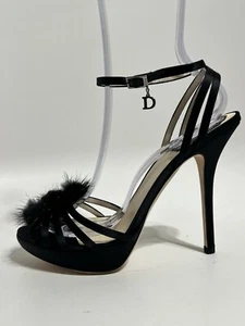 Vtg Christian Dior By John Galliano Black Satin Crystal Fur Heels 37.5 - Picture 1 of 15