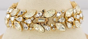 Brazalete de tenis vintage Alfred Phillip Crown Trifari ✨ estrás lavado dorado 7" - Imagen 1 de 14