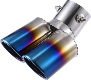 Car Dual Exhaust Tip Pipe Double Outlet 2.4" Bolt-On Metal Baked Blue A3 - Picture 1 of 7