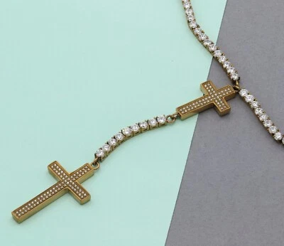 Stainless Steel 316 CZ Pave Cross Rosary Necklace 30" Life time no tarnish - Image 1 of 4